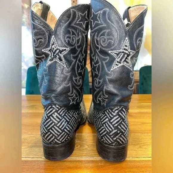 Rodeo Bravo Sequin Embellished Cowboy Kickers | Black & Silver | W 8.5 M 10.5 - Picture 4 of 9
